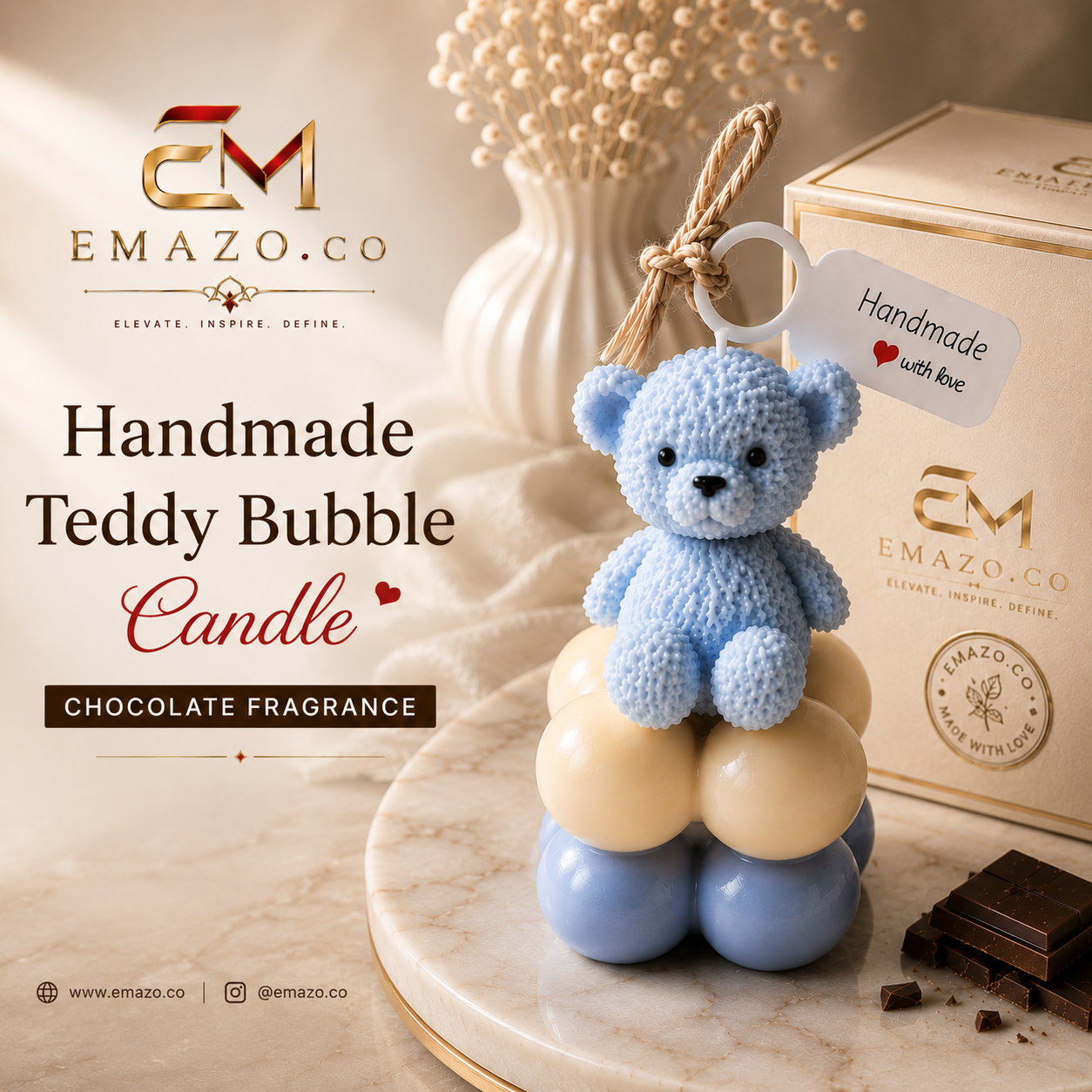 EMAZO Handmade Teddy Bubble Candle – Chocolate Fragrance